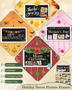 Bikoney Large Picture Board Picture Frames Collage Photo Hanging Display Wood Rustic Frames for Wall Decor and Dorm Room Decor with Blackboard Self Adhesive Hooks No Holes Drilling