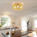 MAYNA 3-Light Boho Light Fixtures Ceiling Mount, Hand-Woven Chandelier Light Fixture,Farmhouse Rattan Flush Mount Ceiling Light for Hallway Bedroom Kitchen Living Room Entryway (Gold)