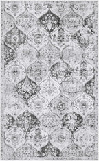 Lahome Moroccan Trellis Washable Small Area Rug, 3x5 Area Rug for Bedroom Living Room, Non-Slip Oriental Accent Throw Carpet for Kitchen Office Entryway Bathroom Office, Silver/Grey