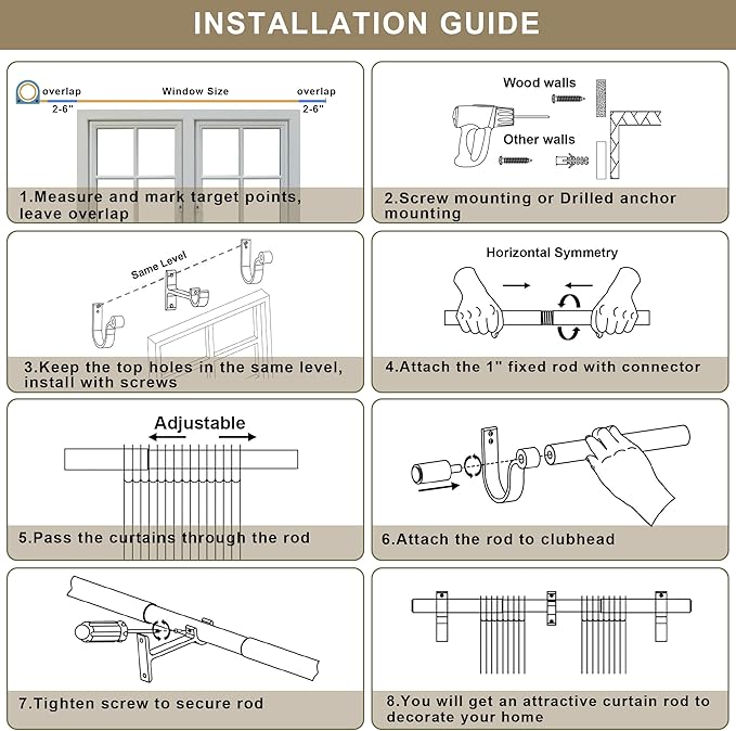 Curtain Rods for 28-68” Windows, Splicing Construction, 1” Adjustable Drapery Rod with Aluminum Alloy Brackets and Finials for Window, Sliding Door, Patio, Living Room Decoration, Brushed Nickel