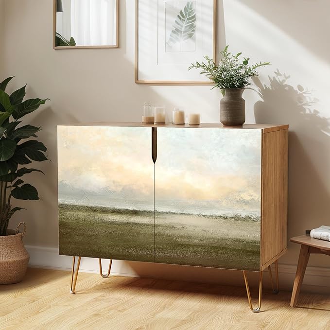 SIGNWIN Sideboard Buffet Cabinet, Kitchen Storage Cabinet with 2 Doors, Sunset Sky Over Wild Countryside Field, Cupboard Console Table for Dining Room - 35" L x 18" W x 29" H