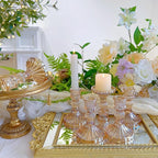 Glass Candlestick Holder,Striped Taper Candle Holders,Set of 6 Candle Stand for Table Centerpieces, Home Decor,Weddings,Festival and Parties (Amber Stripe Pattern)