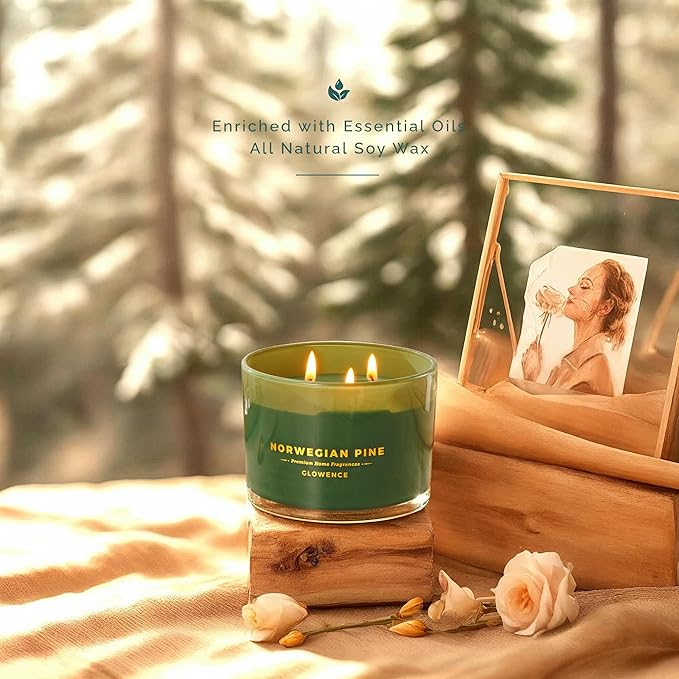 Luxury Pine Scented Candle - Housewarming Christmas Candle for Home - Elegant Gift for Women & Men - Large 3 Wick Jar Candle - 100% Natural Soy Wax - Up to 40 Hours Burning Time