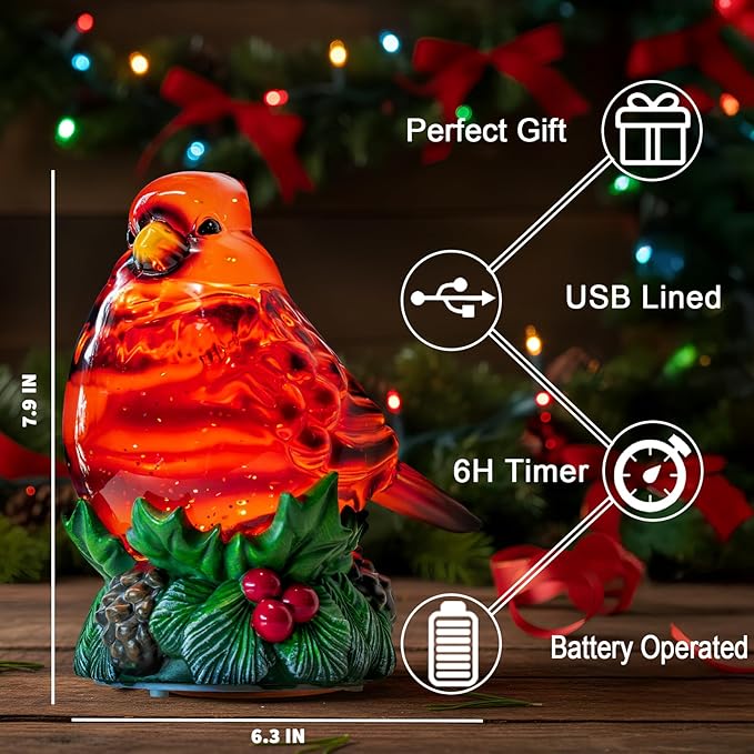Christmas Snow Globes Cardinal Holly Music Water Lantern Holiday Decorations Gifts for Family Children or Friends