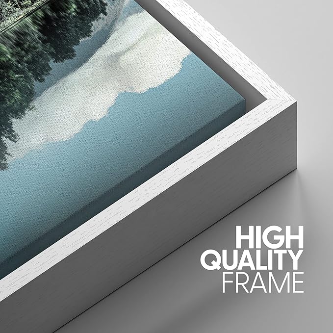 SIGNWIN Framed Canvas Print Wall Art Set Blue Pine Tree Forest Lake Reflection Nature Wilderness Photography Realism Decorative Scenic Rustic Chic for Living Room, Bedroom, Office - 24"x36"x3 White