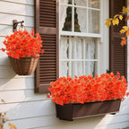 2 Bundles Artificial Eucalyptus Morning Glories with Ground Spikes,21.65 Inch Artificial Fall Flowers Faux Mums, UV Resistant Faux Shrubs Fake Mums for Outdoor Garden Fall Decor(Orange)