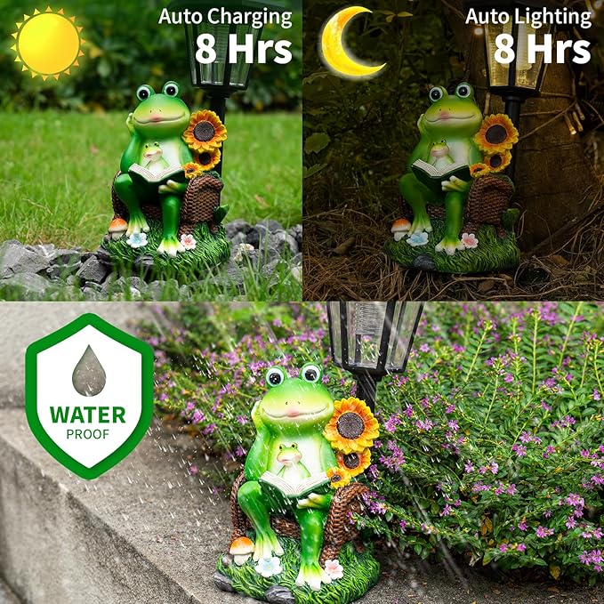 mopha Solar Garden Statues Frog Decor wth Lanterns - 12.5'' Figurines Decorations for Patio Yard Lawn Ornaments Gifts for Christmas Birthday Easter Housewarming