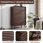 RedLemon 5 Drawers Dresser for Bedroom, 48'' Tall Mid Century Modern Wood Fluted Dresser, Chest of Drawers with Tapered Leg for Bedroom, Living Room, Hallway, Closet, Dark Walnut