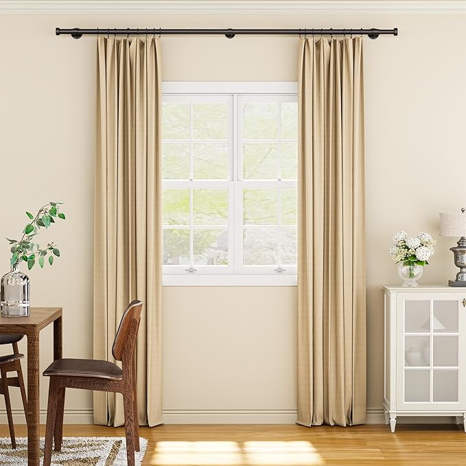 2 Pack Heavy Duty Curtain Rods 32-90 Inch, 1 Inch Black Adjustable Curtain Rods for Windows, Long Window Treatment Rod Set with Aluminium Finials, Modern Design