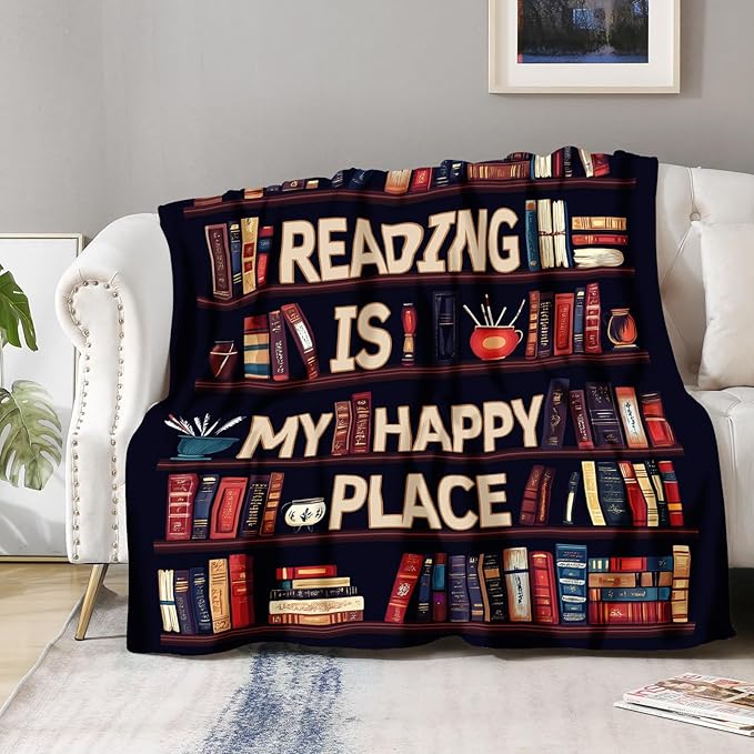 Book Lover Blanket Gifts for Women - Books Librarian Print Library Reading Themed Throw for Kids Teen Adults Reader Soft Fleece Cozy Couch Birthday Christmas Lightweight Blanket 50"x60"