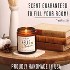 Fall Candles - ‘Hello Autumn’ Soy Fall Candle w/Apple, Cinnamon & Nutmeg I Infused with Essential Oils I Autumn Scented Candles I Cozy Décor Gifts I 9oz Jar I 50Hr Burn I Made in USA