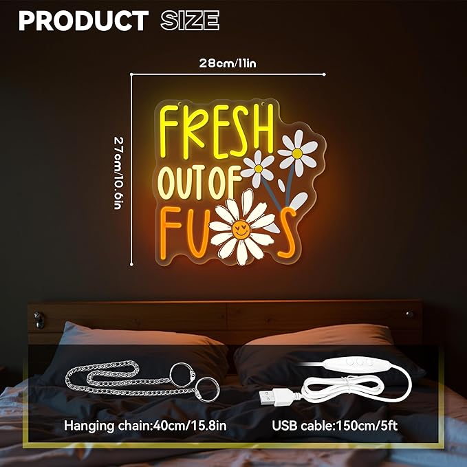 FRESH OUT OF FUS Neon Sign, Funny Novelty Neon Signs for Wall Decor, Dimmable Acrylic Neon Lights for Living Room Bedroom Party Decorations, Perfect Gifts