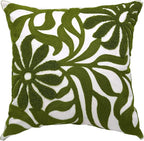 Alysheer Farmhouse Floral Leaves Embroidered Decorative Throw Pillow Cover 18x18 inches, Boho Tufted Flowers Embroidery Pattern Chic Cotton Cushion Case for Couch Bed Sofa Living Room(Olive Green)