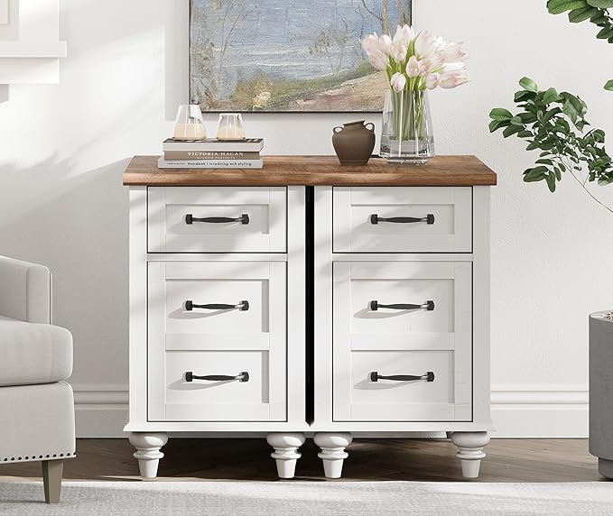 WAMPAT 2 Pack Off White End Table with Charging Station, Wood Side Sofa Table with Drawer and Storage Cabinet, Modern Nightstand with Power Outlets & USB Ports for Living Room, Bedroom