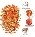 Ivydale 2 PCS Artificial Fall Hanging Flowers Fake Petunias Outdoor, Silk Faux Morning Glory Flowers with Eucalyptus,UV Resistant Realistic Mums Plants for Home Garden Decor (Fall Orange+Yellow)