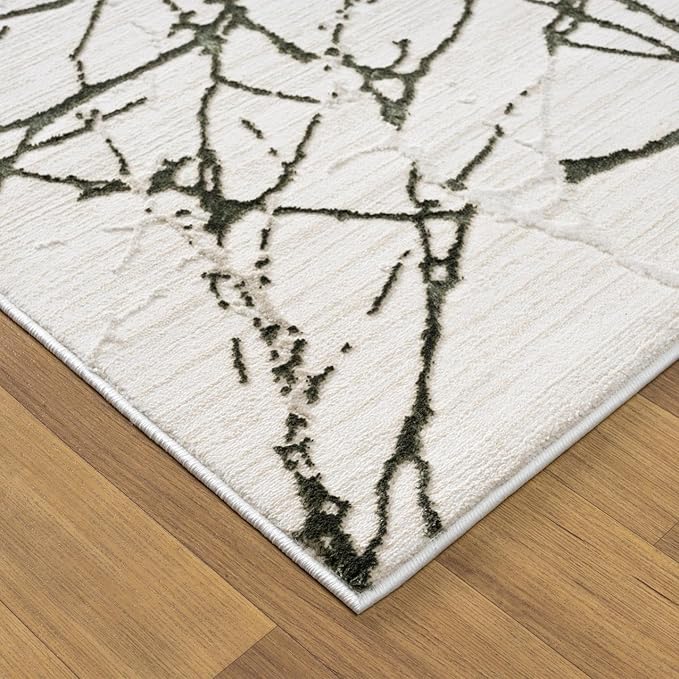 LUXE WEAVERS Modern Abstract Nature Cream Green 2x3 Entryway Rug, Non-Shedding Hallway Carpet
