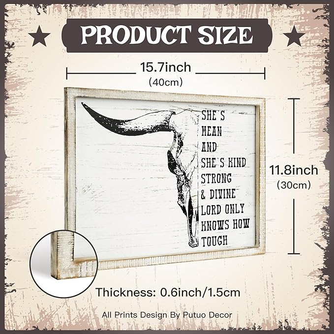 Putuo Decor Bohemian Western Wall Decor, Artistic Cowboy Prints, Square Wall Pediments for Living Room and Hallway (Cow Skull Head)