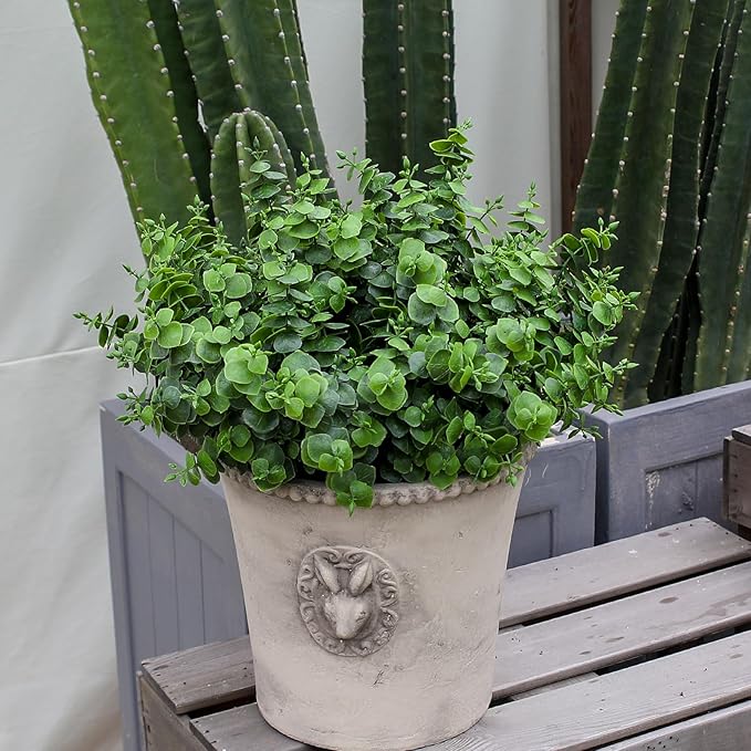 Artificial Fall Eucalyptus Plant – 8PCS Outdoor Fake Greenery, UV Resistant Fake Plants for Porch, Patio, Thanksgiving or Autumn Home Decor - Green Leaves