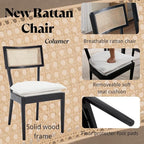 Rattan Dining Chairs Set Of 6 , Mid Century Modern Black Wooden Cane Back Chairs with Removable Sherpa Cushion , Retro Farmhouse Upholstered Kitchen & Dining Room Chairs for Restaurant Living Room