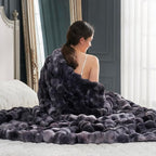 Cozy Bliss Faux Fur Throw Blanket for Couch, Fuzzy Soft Plush Thick Bubble Blanket for Sofa Bedroom Living Room, 60 * 80 Inches Tie Dye Black