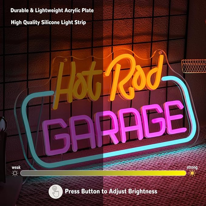 Hot Rod Garage Neon Sign for Wall Decor Garage Neon Light Parking LED Neon Sign Colorful Led Neon Light for Garage Man Cave Mall Decoration