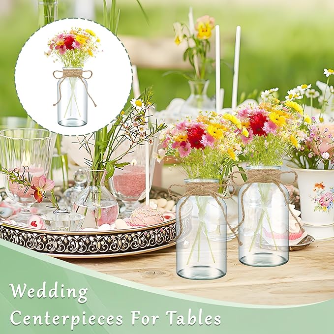 12PCS Transparent Glass Flower Vases for Centerpieces Boho Cylinder Bud Vases in Bulk Mason Jars for Weddings, Parties & Vintage Home Decor(Transparent 12)
