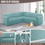 HDCAXKJ Sectional Couch Cover L Shape Stretch Sofa Covers Washable Jacquard Corner Couch Slipcover Non Slip Sectional Slip Cover U Shaped Furniture Protector for Pets Dogs (Cyan, Large)