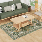 Floor Mat for Home 4×6ft, Easy Clean Plastic Rug-Like Pattern Area Mat for Living Room, Waterproof Vinyl Area Rug for Under Kitchen Table, No Slip Soft Vintage Rug for High Traffic Area(Green)