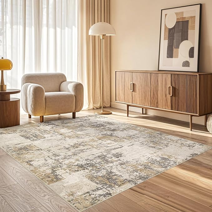 Tortania Washable 3x5 Area Rug - Modern Abstract Neutral Rugs Indoor Soft Thin Mat Non Slip Carpet for Entrance Front Door Living Room Bedroom Home Floor Decoration - Beige/Brown/Gray