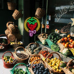 Strawberry Neon Sign USB Powered Sweet Fruit Led Light Up Sign Dimmable Funny Neon Light Wall Decoration for Home Kitchen Fruit Market Dessert Shop Farmhouse Restaurants