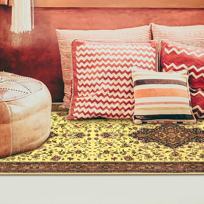 Topllen Washable Area Rug - 4'x6' Boho Living Room Rug, Non-Slip Soft Rugs Indoor for Bedroom Dining Room Office, Vintage Throw Carpet Stain Resistance (Red, 4x6ft)