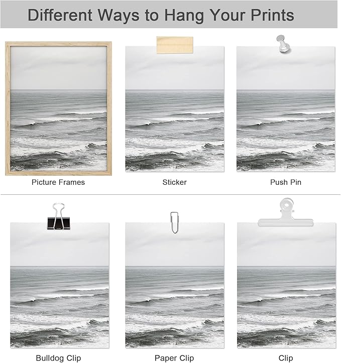 SIGNWIN Poster Bathroom Decor 8"x10"x 4, Wall Art Room Decor Multicolor for Living Room, Bedroom, Office White Minimal Ocean Beach Seashore Coastal Landscapes Nature Wilderness Realism Landscape