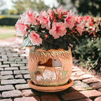 Ceramic Pot with Drainage Hole and Saucer, Plant Pots, Modern Decorative Planters for House Plants Indoor Flowers Plants, Cute Flower Pot - Gifts (Mushrooms)