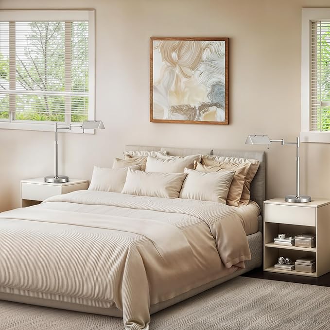 VONLUCE LED Desk Lamp, Adjustable Industrial Style Metal Table Lamp, Dimmable Reading Lamp for Living Room Bedroom Office, Brushed Nickel