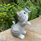 Solar Cat Outdoor Figurines Garden Decor with Butterfly Cat Statue Light for Lawn Ornaments Porch Patio Balcony Yard Decorations Outdoor Birthday Gifts for Women Grandma Mother’s Day