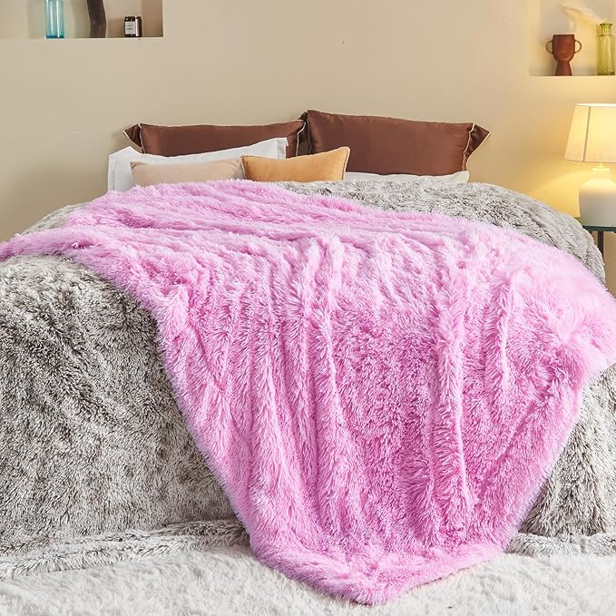 GONAAP Fuzzy Faux Fur Throw Blanket Twin Size Light Pink Super Soft Cozy Plush Fuzzy Shaggy Blanket for Couch Sofa Bed (Light Pink, Twin(60"x80"))