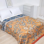 Snycler Boho Throw Blanket for Bed - 100% Cotton Ultra Soft Rustic Quilt Blanket Orange Bird Floral Printed Farmhouse Decor Bed Blankets, 60"×80" All Season Rustic Throw for Sofa Couch Chair