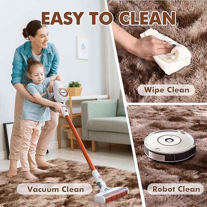 9x12 Ft Extra Large Shag Brown Area Rug for Living Room, Tie-Dyed Ultra Soft Fluffy Furry Rugs for Bedroom Indoor Floor, Aesthetic Carpet for Kids Home Decor (Coffee)