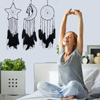 3PCS/LOT Star Moon Sun Shape Dream Catcher Home Decoration, and Baby Kids Room Accessory - Dream Catcher with Feather Decoration - Unique Home Craft Wall Pendant (Black)
