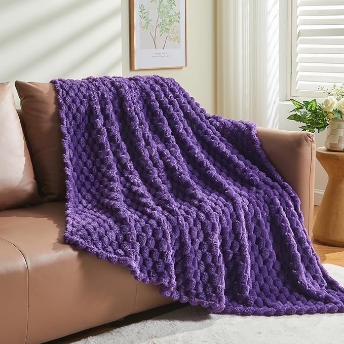 NEWCOSPLAY Super Soft Throw Blanket Purple Premium Silky Flannel Fleece 3D Clouds Stylish Jacquard Lightweight Bed Blanket All Season Use 350GSM (Purple, Throw(50"x60"))