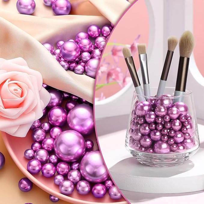 Dark Purple Vase Filler | 150PCS Pearls Bead for Centerpieces Vases | 8/14/20 mm No Hole Beads, Fake Pearls for Wedding Birthday Theme Party Table Centerpieces Decor