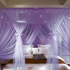 VETHIN 4 Corners Post Princess Bed Canopy Curtain Double Layer Cozy Drape Netting 4 Opening Mosquito Net for Girls & Adults Bedroom Decoration Accessories (Double Purple, 47" W*78" L*82"*H/Twin)