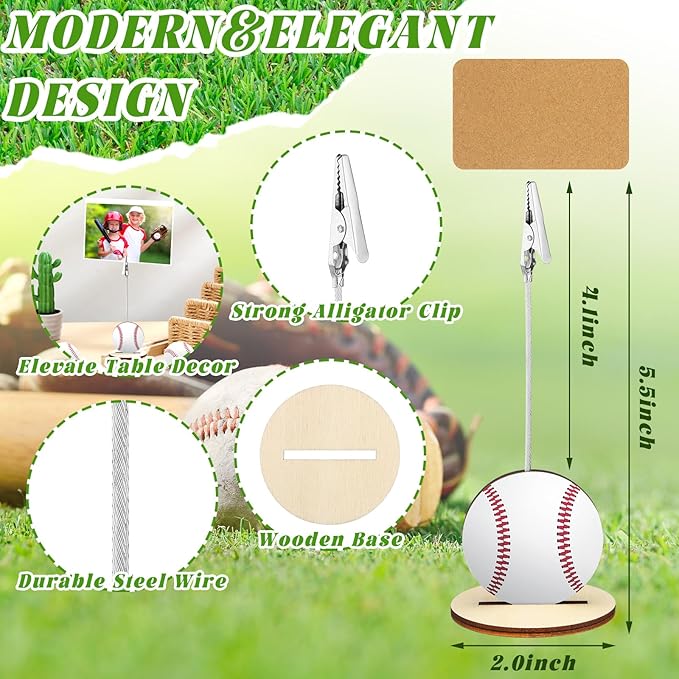 20 Pcs Base Memo Clip Holder Table Number Card Place Holders Stand Note Paper Clip Centerpieces for Table Party Favors Photo Stand Events Decoration(Baseball)
