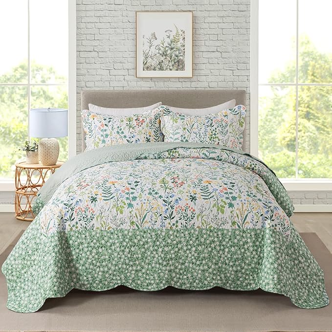 Travan 3-Piece Floral Quilt Super King Quilt Bedding Set, Ultra Soft & Fade Resistant Super King Size Quilt Set for All Season, Exquisite, 120 * 120 Inch