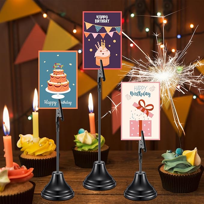 20 Pcs Table Number Holders 4/6/8/10 Inch Metal Place Card Holders with Alligator Clip Heavy Base Wedding Table Number Stand Picture Photo Clip for Banquet Party Birthday Restaurant(Black)