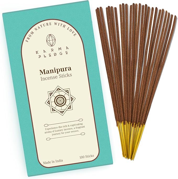 Manipura Incense Sticks, Organic Hand Dipped 100 Sticks with Natural Herbs & Aromatic Ingredients, Burn Time 45 to 60 Minutes, Incense for Positivity, Yoga, Meditation, Relaxation, Spiritual Gift