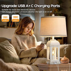 QiMH Table Lamp for Living Room, Farmhouse Lamps with USB A+C and Nightlight, 26" Rustic Bedside Lamps with 3-Way Dimmable Touch Control, Nightstand Lamp for Bedroom, Shabby White, 1 Pack