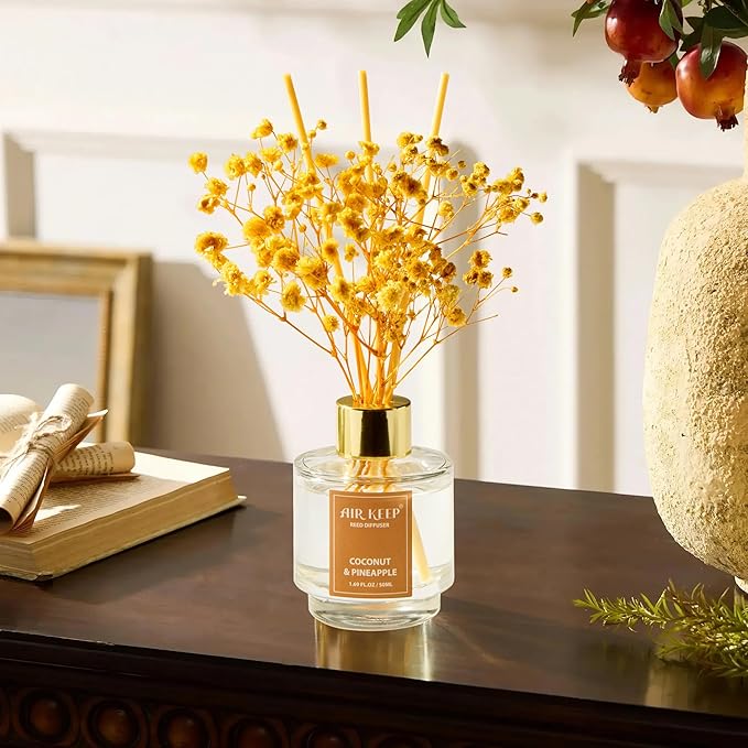 Airkeep Reed Diffuser Set of 3, Coconut Pineapple Lemon Eucalyptus Cranberry Apple Oil Reed Diffusers for Bedroom Living Room Office Aromatherapy Oil Reed Diffuser for Gift 50ml x 3