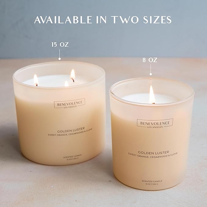 Orange, Cedarwood & Clove – Benevolence LA Fall Scented Candle for Home | 8oz, 45-Hour Burn | Natural Soy Wax, Cotton Wick | Warm Autumn Fragrance | Malibu Sands Collection – Gift for Women & Men