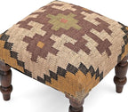 Handmade Jute Soft Ottomans Square Shape Stool for Sitting and Foot Rest with Wooden Legs, Entryway Modern Stool for Living Room, Bedroom, Hall (Yellow, L 15.74 x W 15.74 x H 14 inch)